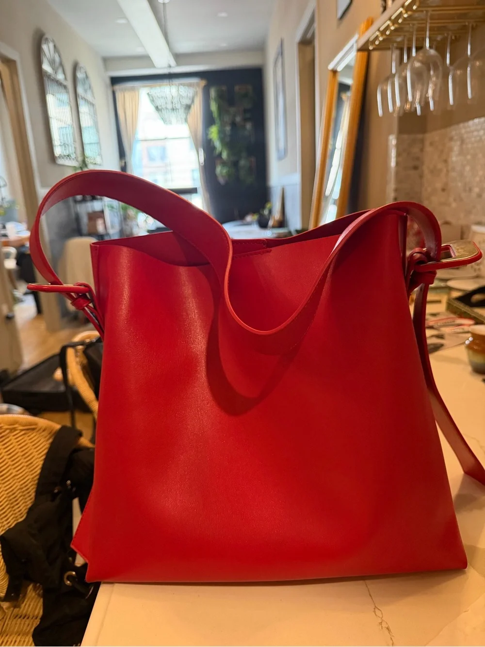 Anthropologie Vibrant Red Bucket Shoulder Bag